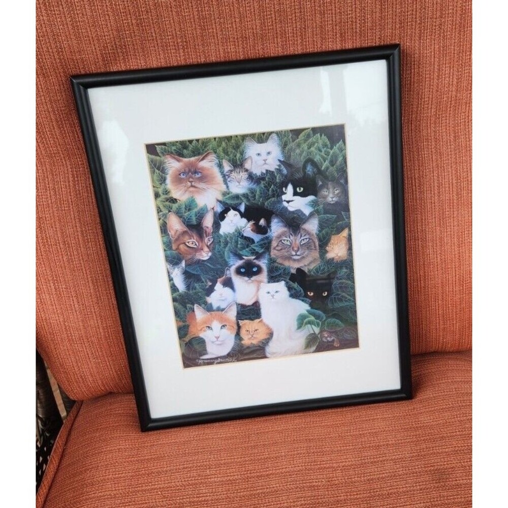 Framed Collage Funny Cats Breed Kittens Animal Wall Decor Art Print Plants Love